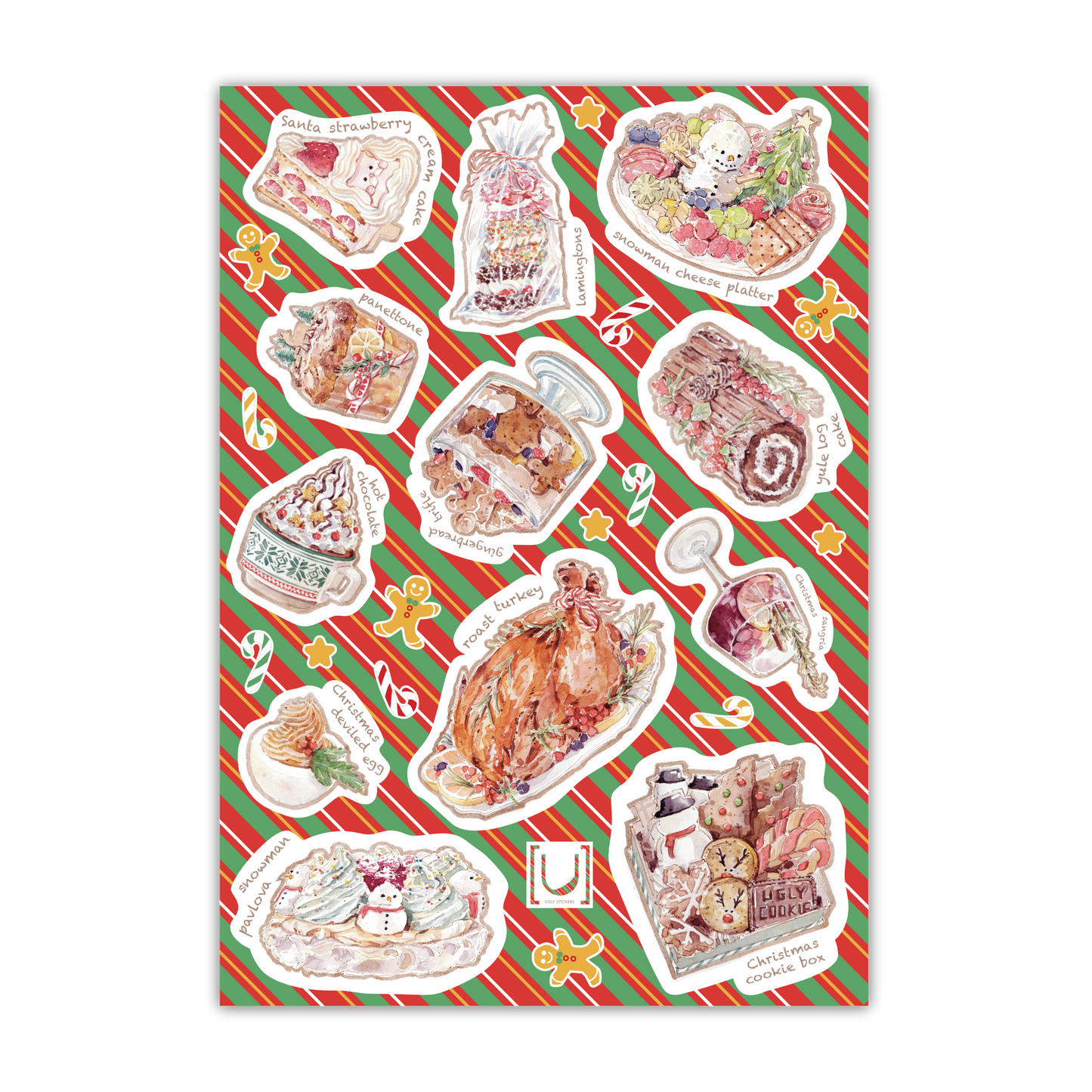 Christmas Party Foods A6 Sticker Sheet
