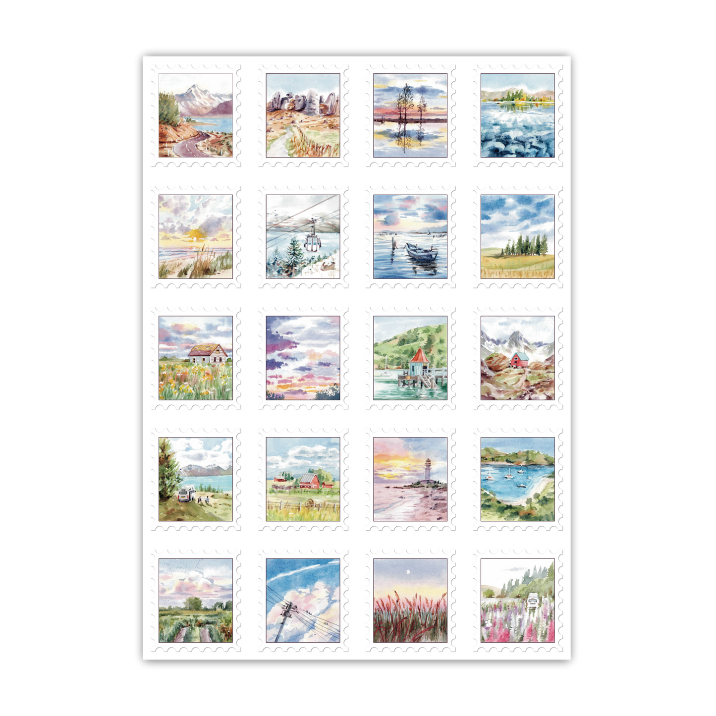 landscape Stamps A6 Sticker Sheet