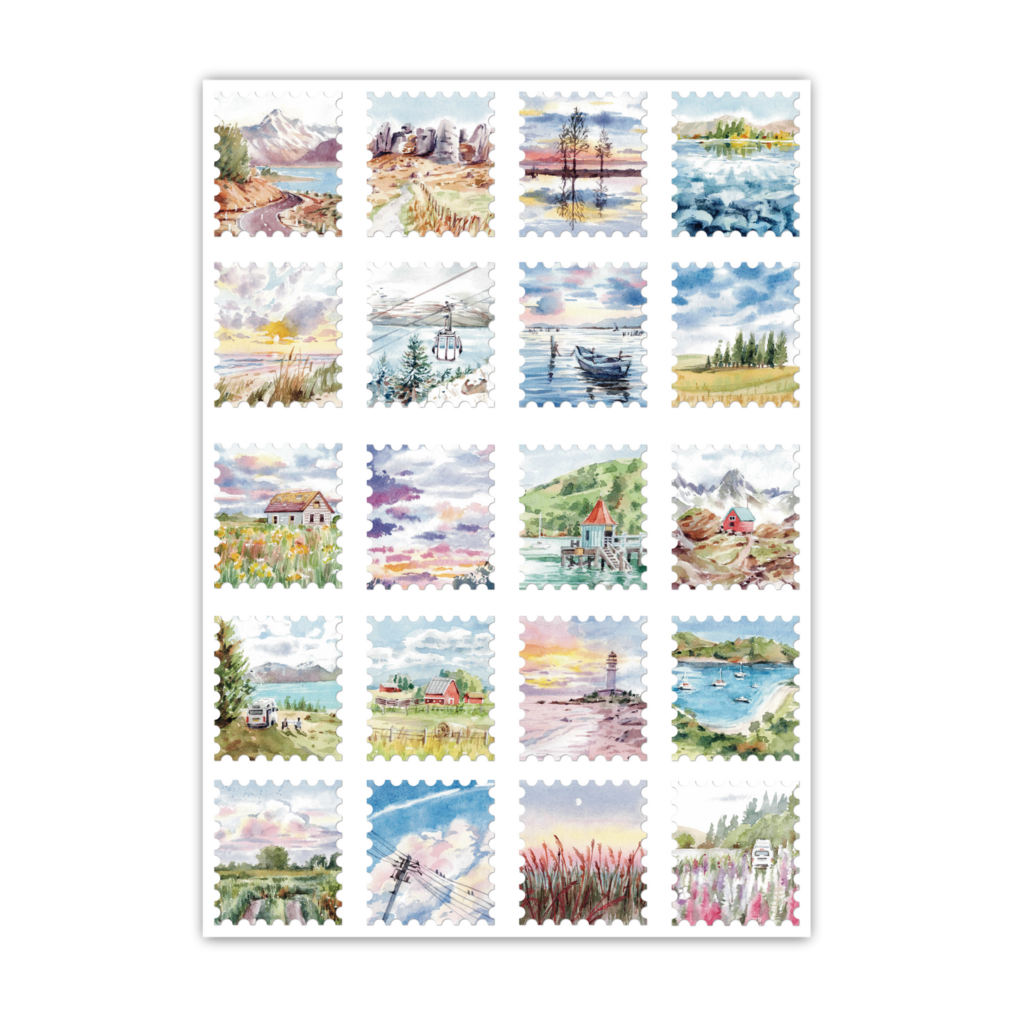 landscape Stamps Full Frame A6 Sticker Sheet