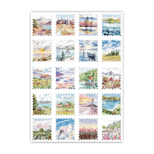 landscape Stamps Full Frame A6 Sticker Sheet